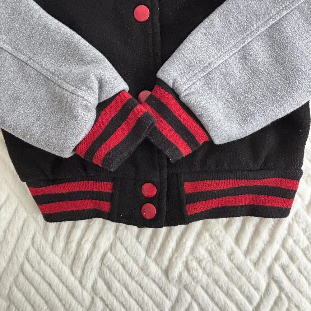Disney Mickey Mouse Varsity Jacket Toddler Size 3 Black Red Letterman 3T